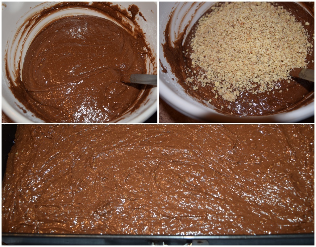Colaj de poze cu pașii de preparare a compoziției de brownie